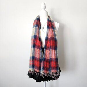 Y2K Hollister Plaid Blanket Scarf Lightweight Red Yellow Blue Preppy Wrap Tassel